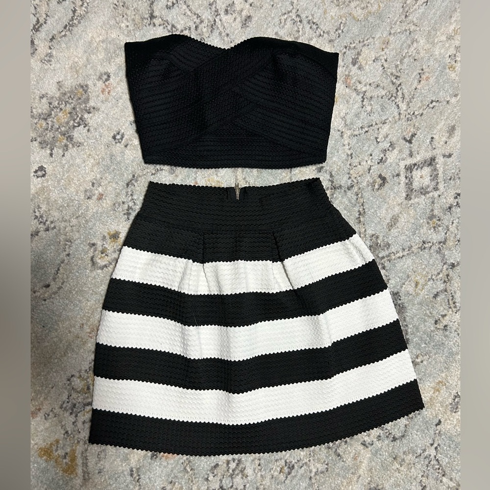 Black and White Striped Two-Piece Set